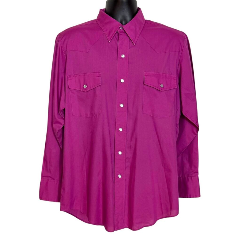VINTAGE MALCO MODES MAGENTA PINK WESTERN PEARL SNAP COWBOY SHIRT 16.5 X 33 MENS